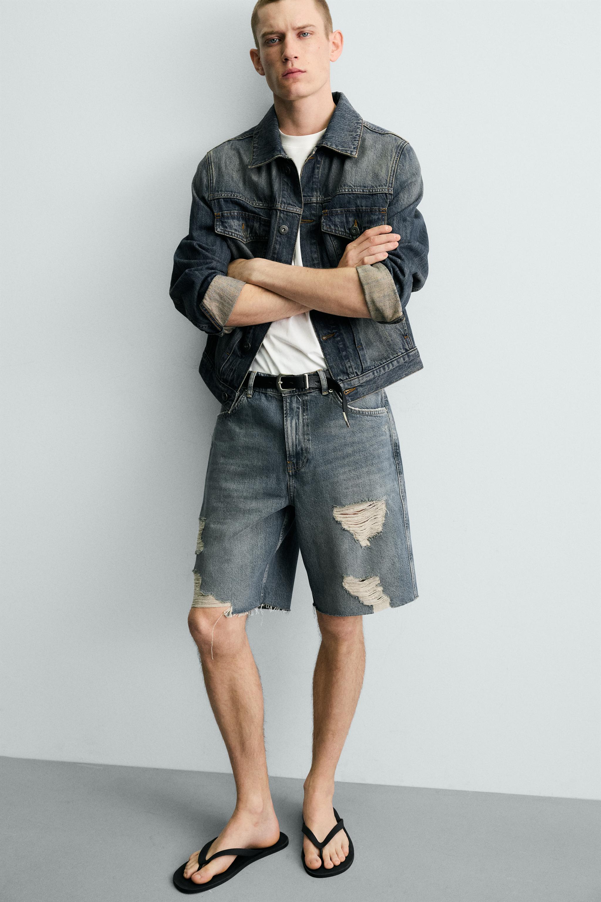 RIPPED RELAXED FIT DENIM SHORTS